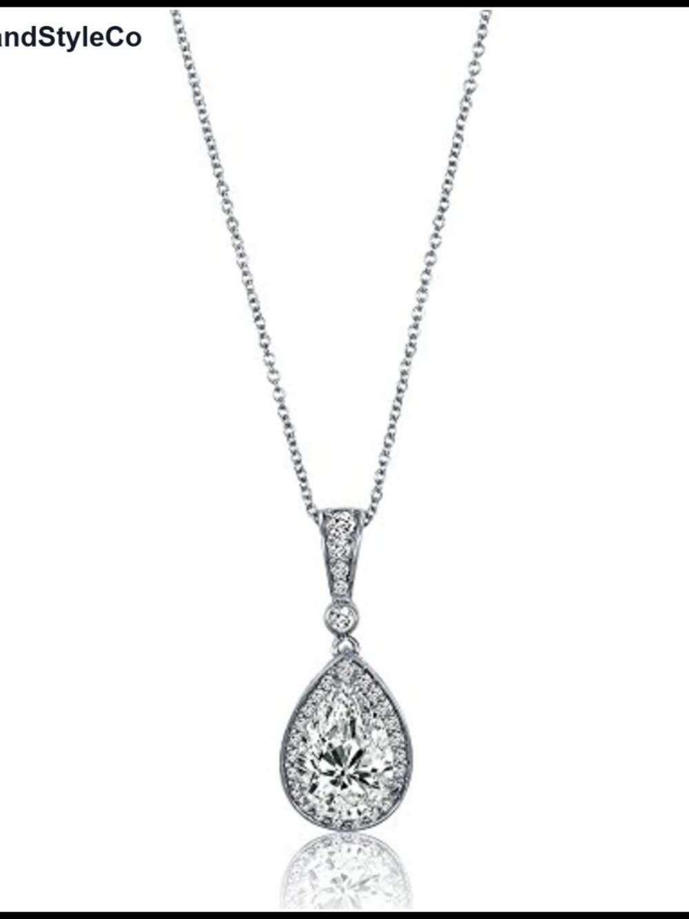 Sterling Silver Halo Pendant Necklace CZ Pear Cut 16"